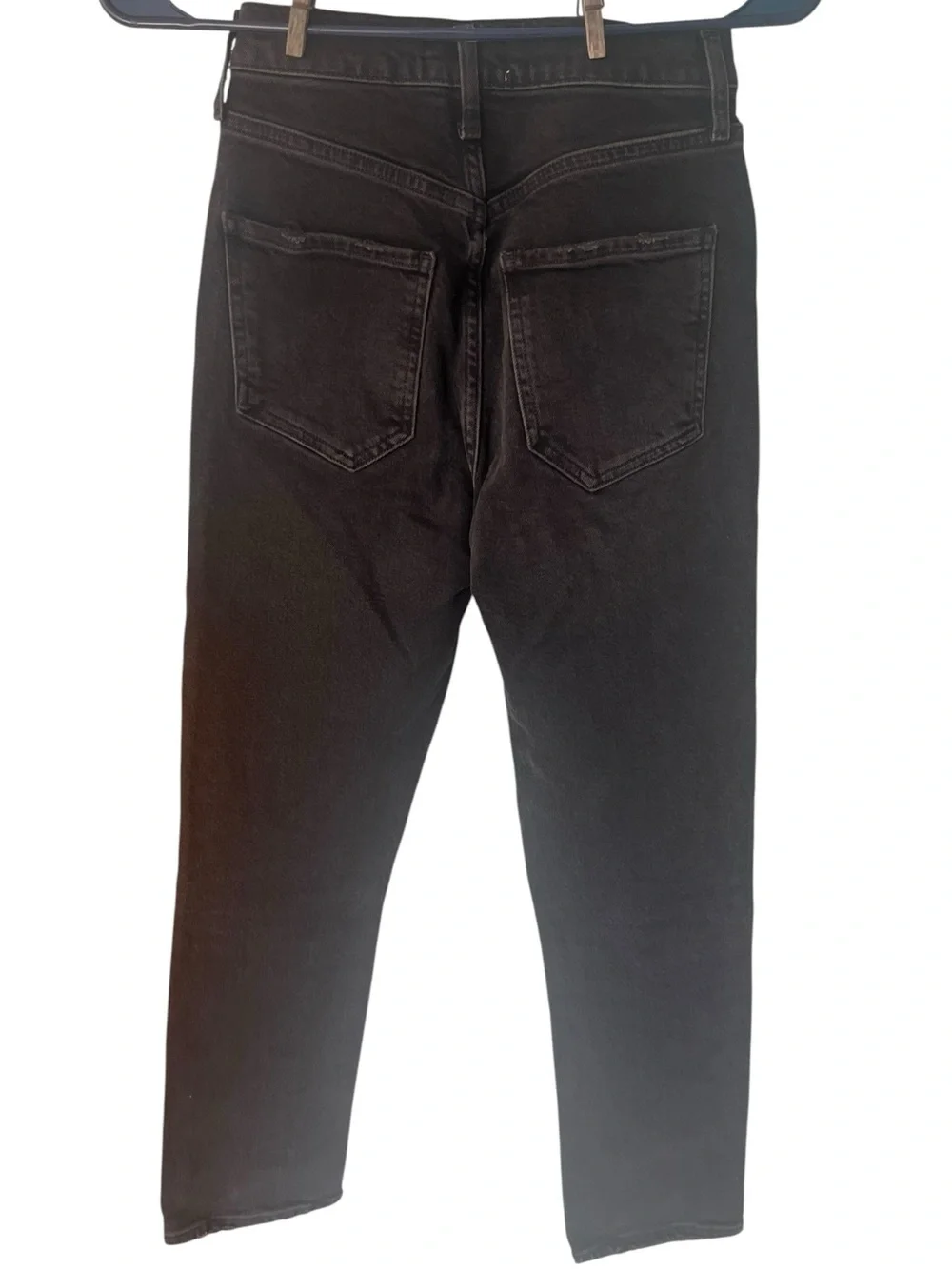 AGOLDE Riley Black High Rise Straight Crop Distressed Button Fly Jeans Size 24 - Picture 3 of 9
